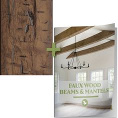 an open book with the title faux wood beams and mantels written on it