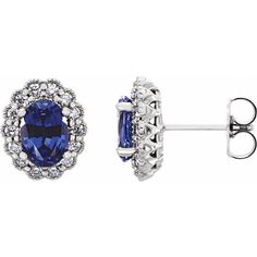 14k Gold Lab Created Sapphire & 1/3 CTW Diamond Post Earrings, 9x11mm Diamond Earrings For Women, White Gold Earrings Studs, White Gold Studs, Womens Earrings Studs, Blue Sapphire Diamond, White Gold Earrings, Men's Jewelry, Sparkle Diamonds, Gold Earrings Studs