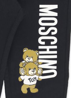 - Black Moschino baby cotton pants for boy - Elastic waist and hem - Front contrasting color printComposition: 100% Cotton Trims:, 95% Cotton, 5% Elastane Black Cotton Pants With Logo Print, Cotton Graphic Print Bottoms For Playwear, Cotton Bottoms With Graphic Print For Playwear, Black Cotton Bottoms With Logo, Franco Moschino, Shop Pants, Zegna Shoes, Kenzo Kids, Boutique Stores