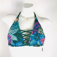 Shade &Shore Tropical Print Bikini Top. Size M. Multi Colored Floral Print, Padded Swim Bikini Top With Caged Detailing. New With Tags. Pair This Tropical Bikini Top With Your Favorite Summer Skirt Or Coordinating Bottoms. * 82% Nylon, 18% Spandex, Lining 100% Polyester * Machine Wash Cold Fitted Tropical Triangle Top, Fitted Strappy Beach Tops, Green Tropical Halter Top For Summer, Tropical Green Halter Top For Summer, Tropical Fitted Top For Beach Party, Fitted Tropical Top For Beach Party, Fitted Strappy Swimwear For Vacation, Tropical Strappy Fitted Swimwear, Tropical Print Halter Top For Beach Party