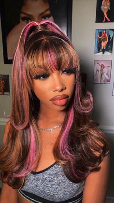 Barbie Pink Lace Front Wig, Skunk Stripe Straight Wig, Pink Blonde Black Hair, Valentine Day Hairstyles For Black Women, Pink And Black Curly Hair, Revamp Wig, Blonde And Light Pink Hair, Brown Hair With Pink Tips, Valentine’s Day Hairstyles Black Women