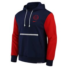 The Men's Nike Navy Paris Saint-Germain Standard Issue Pullover Hoodie is the perfect way to show your support for the Paris Saint-Germain football club. This midweight hoodie is made from a soft cotton and polyester blend, making it comfortable to wear all day long. Embroidered graphics and a zippered front pocket add a touch of style, while the loose fit ensures a comfortable fit. Whether you're cheering on your team at the stadium or relaxing at home, this hoodie is sure to keep you warm and Nike Hooded Hoodie For Sports Season, Nike Team-colored Long Sleeve Hoodie, Nike Long Sleeve Hoodie For Sports Events, Nike Collegiate Hoodie, Nike Collegiate Hoodie For Sports Events, Nike Collegiate Hooded Hoodie, Nike Sportswear Hoodie For Fans, Nike Sportswear Hoodie For Fan Gear, Nike Hoodie Sweatshirt Fan Apparel