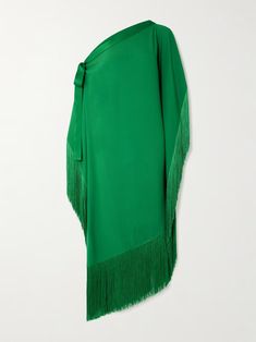 TALLER MARMO Aarons one-shoulder fringed crepe maxi dress | NET-A-PORTER Green Silk Midi Dress For Cocktail, Build Wardrobe, Taller Marmo, Crepe Maxi Dress, Built In Wardrobe, Jurassic Park, Net A Porter, Shades Of Green, Women Collection