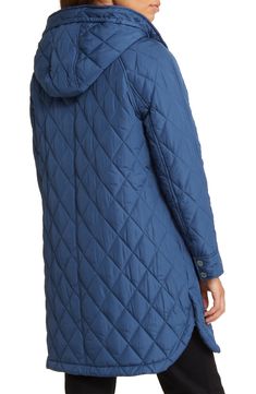 Diamond-shaped quilting blankets a weather-ready jacket that has streamlined zip pockets and a monogram logo lining for added style. 34" length (size Medium) Drawstring hood Water-resistant Lined, with 450-fill-power down 100% polyester Machine wash, tumble dry Imported Blue Quilted Hooded Outerwear, Quilted Blue Hooded Outerwear, Michael Kors Winter Outerwear With Pockets, Casual Michael Kors Outerwear With Pockets, Blue Quilted Nylon Outerwear, Quilted Nylon Outerwear In Blue, Quilted Blue Nylon Outerwear, Blue Quilted Outerwear For Outdoor, Quilted Outerwear For Travel In Fall