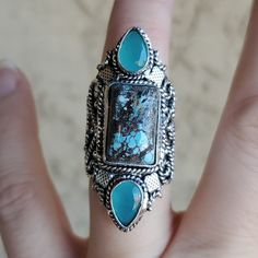 Brand New Handmade Tibetan Turquoise And Chalcedony Silver Statement Ring. Size 7 925 Stamped New To Poshmark? Use Referral Code Kimberlyn222 To Receive $10. Dainty Wedding Ring, Tibetan Turquoise, Fire Opal Ring, Blue Stone Ring, Trendy Ring, Luxury Diamonds, Statement Ring Silver, Rhinestone Ring, 7 Rings