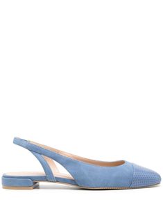 steel blue calf suede round toe branded leather insole elasticated slingback strap rubber sole slip-on style Elegant Leather Sole Slingback Slip-on Sandals, Elegant Leather Slip-on Slingback Sandals, Blue Slingback Pumps For Work, Formal Slingback Sandals With Rubber Sole, Elegant Slip-on Sandals With Textured Sole, Slip-on Leather Slingback Pumps With Flat Heel, Leather Slip-on Slingback Pumps With Heel Strap, Elegant Slip-on Slingback Sandals With Leather Sole, Blue Slingback Pumps With Heel Strap For Work