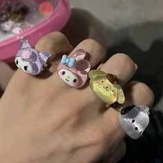 hola espero y te gusten estos bonitos anillos de sanrio Accessories Cute, Anime Accessories, Cat Ring, Kawaii Accessories, Nail Art Accessories, Cute Rings, Easy Nail Art