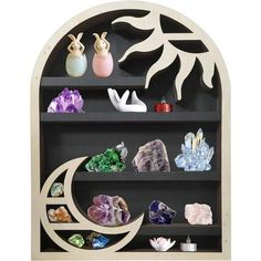 Product details Crystal Display Shelf, Wooden Crescent Moon Shelf Crystal Holder Box contains: 1xmoon shelf: 2x plastic anchors. 2x screws Size of shelvs:13-78 x17.72 1mches (35x45 cm Material: EnvironmentallzTriendly boplar woo Product Care Instructions Wipe with Dry Cloth Features: Our mission is to make your home cleaner and tidy. To this end.we worked hard on moon shelves. The super strong iron bracke structure nmakes our shelves strong and durable. Simple and elegant shelves add different d Moon Shelves, Elegant Shelves, Arch Shelf, Crystal Display Shelf, Zen Wall Decor, Moon Shelf, Moon Wall Decor, Witch Room, Plant Wall Decor