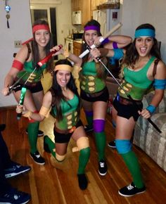 the girls are dressed up as teenage mutant ninjas