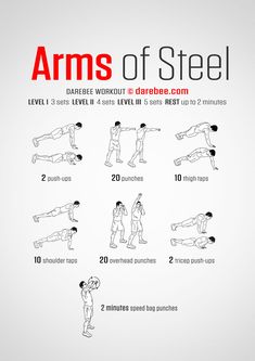 the arms of steel workout poster shows how to do an arm - lifting exercise for beginners