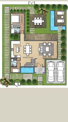 the floor plan for a house with swimming pool