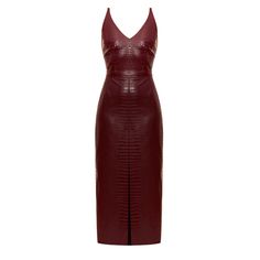 CALISTA. She wore a dress like a loaded gun.  Introducing the CALISTA Bordeaux Textured Vegan Leather Midi Dress - a captivating and sustainable fashion choice that's sure to make you the center of attention. This dress, now available in a striking bordeaux color, redefines elegance and eco-conscious style. With its midi-length pencil skirt, the CALISTA dress combines classic sophistication and modern allure. The sleek silhouette complements your figure, creating a timeless look that's perfect f Leather Pencil Dress, Wolf & Badger, Maroon Clothing, Calista Dress, Red Wardrobe, Red Leather Dress, Leather Midi Dress, Bordeaux Color, Dark Blue Dress