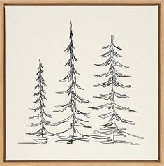 an ink drawing of three pine trees