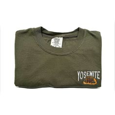 "Show your love for the national parks with this heavyweight cotton short sleeve shirt. Embroidery features the Northland's signature Yosemite Nation Park design. Color: Olive Green Size: Embroidery is 3\" wide. Size pictured is a small (see last photo for size chart) Materials: 6.1 oz, 100% ring spun preshrunk cotton (Comfort Colors)" Outdoor Cotton Crew T-shirt, Green Cotton T-shirt For Hiking, Outdoor Crew-neck Cotton T-shirt, Green Cotton Crew Neck Camp Shirt, Cotton Crew Neck T-shirt For Outdoor, Outdoor Crew T-shirt With Graphic Print, Outdoor Crew Neck T-shirt With Graphic Print, Outdoor Graphic Print Crew T-shirt, Graphic Print Crew T-shirt For Outdoor