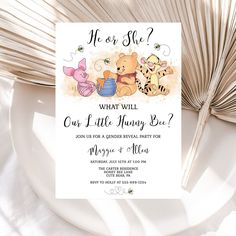 winnie the pooh and piglet baby shower or birthday party printables are shown on a plate