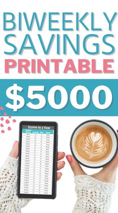 a woman holding a tablet with the text, free printable $ 500 on it