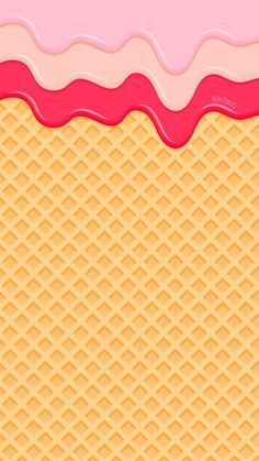 an ice cream waffle with pink icing on it's edges and wavy lines