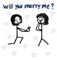 a drawing of two people holding hands with the words will you marry me?