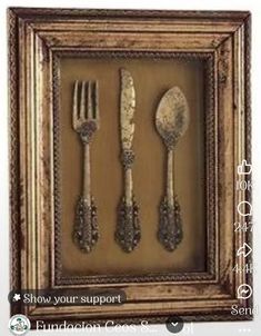 two forks and spoons are in a frame