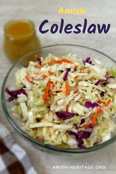 Bowl of Amish coleslaw Cream Garlic Chicken, Amish Coleslaw Recipe, Amish Coleslaw, Amish Recipes Authentic, The Best Coleslaw, Coleslaw Dressing Recipe, Best Coleslaw, Side Dishes Vegetable, Mayo Dressing