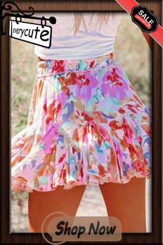 Multicolor Abstract Floral Print Ruffled Mini Skirt Spring Mini Skirt With Ruffle Hem, Fitted Multicolor Tiered Mini Skirt, Multicolor Tiered Skort With Lined Skirt, Trendy Multicolor Tiered Skirt, Fitted Multicolor Ruffled Mini Skirt, Trendy Summer Skirt With Ruffle Hem, Pink Flared Skort For Summer, Spring Vacation Mini Skirt With Ruffle Hem, Summer Multicolor Ruffled Mini Skirt