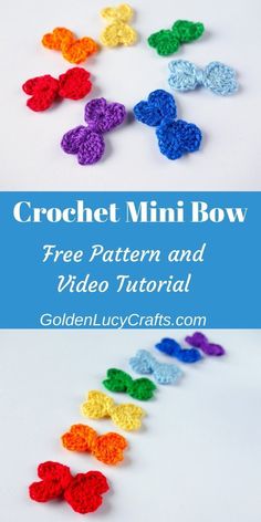 crochet mini bow pattern and video instructions on how to make it with this easy project