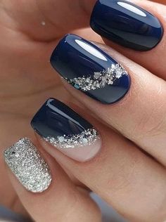 Ombre Nail Design, Navy Blue Nails, Winter Nails Acrylic, Smink Inspiration, Makijaż Smokey Eye, White Nail, Nail Styles, Winter Nail Designs, Gradient Nails