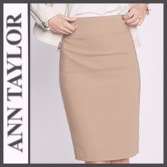 Nwt Ann Taylor Petite Tussah Silk Blend Pencil Skirt Sz 10p Concealed Side Zipper Closure Slimming Seam Stitching Textured Fabric Pencil Silhouette Back Pleat Accent Waist Measures Approx Length Approx Lined Tan 65% Tussah Silk 35% Cotton Dry Clean Orig. $89 Sequin Pencil Skirt, Ann Taylor Petite, Eyelet Skirt, Pencil Silhouette, Floral Pencil Skirt, Tweed Pencil Skirt, Knee Length Skirt Pencil, Lace Cutout, Black Tweed