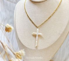 This simple and stylish cross pearl necklace can be worn alone or layered with other chains or pearl strands. The cross is a nucleated pearl, giving it a baroque shape, but each pearl is hand-selected for symmetry and high quality.  This delicate and minimalist necklace is ideal for everyday wear. The cross-shaped pearl adds a unique touch, making it a perfect gift for Easter, Thanksgiving, and church. ✦MATERIAL✦ - Pearl: HAND PICK  Freshwater baroque pearls in cross-shaped - Pearl Size: 30-45mm Pearl Cross Necklace With Pearl Chain, Pearl Drop Cross Necklace, Pearl Cross Necklace With Pearl Drop As Gift, Gift Pearl Chain Cross Pendant Necklace, Pearl Chain Cross Pendant Necklace Gift, Gold Cross Necklace With Pearl Chain, Pearl Chain Cross Necklace, Pearl Chain Cross Necklace Gift, Pearl Chain Cross Necklace As Gift