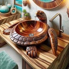 a bathroom sink with a turtle design on it