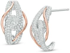 Zales 1 CT. T.W. Composite Diamond Bypass Drop Earrings in 14K Two-Tone Gold Diamond Drop Earrings, Diamond Drops, Post Earrings, Swirl, Two Tone, Composition, White Gold, Rose Gold, Drop Earrings