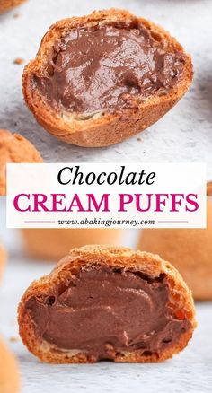 chocolate cream puffs on top of each other with the words, chocolate cream puffs