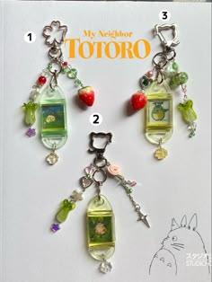 the keychain has charms attached to it's front and back sides,