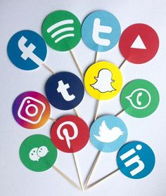 a bunch of stickers that are on top of each other with social media icons