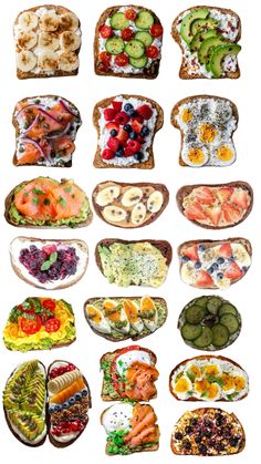 a bunch of different types of food on bread