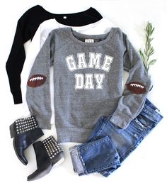 Show your love for football and your team in our darling sequin football elbow patch Game Day or Football Mom sweatshirt. We specialize in women's unique, one of a kind, handmade sequin and graphic designs. No two shirts are alike since each piece is made by hand and a whole lot of love. We've got all your holiday and everyday shirts covered. **Add a custom name and/or number to the back of your shirt: https://etsy.me/2nS8I5R Click the Following Link to See More: https://www.etsy.com/shop/ShopLo Patches Sweatshirt, Tailgate Shirt, Soccer Mom Shirt, Football Game Outfit, Football Mom Shirts, Crewneck Style, Elbow Patch, Football Sweatshirt, Shirt Football