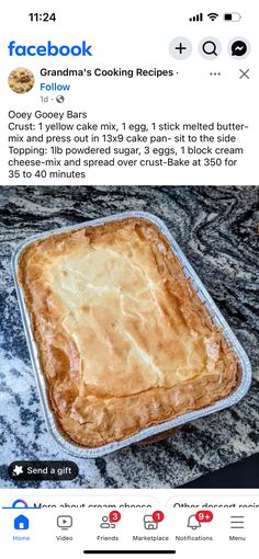 a facebook post with an image of a baked cake