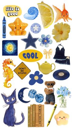 an assortment of different items are arranged in the shape of a collage with words and pictures