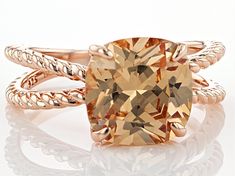 Bella Luce® champagne diamond simulant 6.45ct square cushion, Eterno™ 18k rose gold over sterling silver ring. Measures approximately 0.75" L x 0.38 W and is not sizable. Diamond equivalent weight is 4.60ctw. Formal Rose Gold Cushion Cut Jewelry, Cushion Cut Rose Gold Fine Jewelry, Rose Gold Cushion Cut Fine Jewelry, Rose Gold Square Cut Fine Jewelry, Square Cut Rose Gold Jewelry For Formal Occasions, Rose Gold Square Cut Jewelry For Formal Occasions, Rose Gold Cushion Cut Diamond Jewelry, Jtv Jewelry, Diamond Simulant