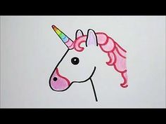 a drawing of a pink unicorn's head with a rainbow horn