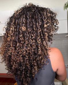 Brown Hair With Highlights On Curly Hair, Partial Highlights Curly Hair Dark Brown, Lowlights Curly Brown Hair, Curly Hair Colour Ideas Natural Curls, Lowlights For Dark Brown Hair Curly, Mixed Curly Hair Highlights, Dark Curls With Highlights