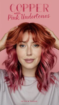 Add a playful twist to your copper hair with pink undertones. Visit our page for ideas on achieving this fun and unique color. Save this pin for a vibrant new look! #CopperPink #PlayfulHair #UniqueStyles Pink In Red Hair, Copper Pink Hair Rose Gold, Orange And Pink Highlights, Copper Hair With Pink, Red To Pink Ombre Hair, Pink And Copper Hair, Pink Copper Hair, Copper And Pink Hair, Pink Rose Gold Hair