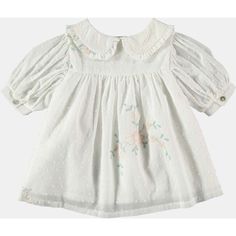 Elegant baby dress with pleats at the front, puffed sleeves and down buttons at the front. | Coco Au Lait | Baby Tatting Floral Embroidered Buttoned Dress, White (Multicolor, Size 6M) | Maisonette collects the best children’s products from around the world (unlike Zulily, Etsy, The Tot, Farfetch Kids, Childrensalon, Crate and Kids, Kohls, Wayfair, Buy Buy Baby, Nordstroms, Mini Boden, J.Crew Factory, or PotteryBarn Kids), creating a curated shopping experience for you. Think of us as your shortc White Dress With Buttons For Dress-up, White Button-up Dress For Dress-up Occasion, White Doll Collar Dress With Floral Embroidery, White Floral Embroidery Dress With Doll Collar, White Cotton Dress With Ruffled Collar, Short Sleeve Embroidered Dress For Baptism, White Cotton Puff Sleeve Long Dress, White Peter Pan Collar Dress For Spring, White Cotton Puff Sleeve Long Sleeve Dress