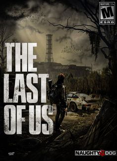 the last of us poster with man standing in front of destroyed building and cars behind him