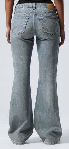 Denim Blue Cotton Straight Leg Flares, Faded Flare Jeans With Five Pockets, Mid-rise Faded Recycled Denim Flare Jeans, Washed Blue Flare Jeans With Five Pockets, Cotton Flare Jeans With Frayed Hem, Fabric Labels, Skirt Socks, Low Rise Jeans, Short Socks