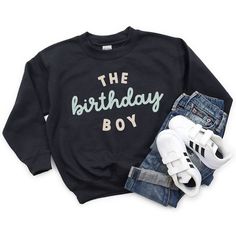 Looking for a cute sweatshirt for your kids? We have the perfect The Birthday Boy graphic sweatshirt addition to their closet! Also available in toddler sweatshirts. Fall Birthday Cotton Sweatshirt, Cute Long Sleeve Sweatshirt For Birthday, Casual Black Sweatshirt For Birthday, Black Casual Sweatshirt, Cute Crew Neck Birthday Sweater, Cute Crew Neck Sweater For Birthday, Long Sleeve Fall Birthday Sweatshirt, Casual Cotton Sweatshirt For Birthday, Birthday Long Sleeve T-shirt With Text Print