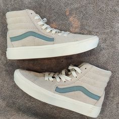 Nwot, Never Worn, Clean, Vans Sk8-Hi Growing Everyday Comfy Cush High-Top Shoes Oatmeal With Baby Blue Accent. Sued Sz 5.0 Woman And 3.5 Boys. Please See Pics For Best Description. Vans Everyday Sneakers With Round Toe, Vans Everyday Sneakers, Vans Sneakers With Round Toe For Everyday Wear, Casual Beige Vans Sneakers, Clean Vans, Cute Vans, Shoes Vans, Blue Accent, Vans Sk8 Hi