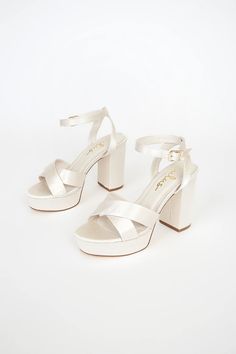 Cute Ivory Ankle Strap Heels - Platform Heels - Ivory Heels - Lulus White Heels Aesthetic, Jennie Closet, Hoco Heels, Hoco Shoes, Ivory Heels, Dr Shoes, Cute Shoes Heels, Prom Heels, Heels Platform