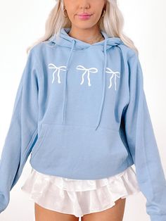 undefined Cute Hoodie With Drawstring Hood For Spring, Cute Spring Sweatshirt With Drawstring Hood, Cute Blue Tops With Drawstring Hood, Light Blue Sweatshirt For Spring Loungewear, Cute Blue Hoodie Top, Light Blue Drawstring Hood Sweatshirt For Spring, Light Blue Hoodie Sweatshirt For Spring, Trendy Light Blue Sweatshirt For Spring, Cute Blue Crew Neck Hoodie