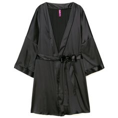 Wrap yourself up in a luxe, super-smooth satin robe made from partially recycled threads and complete with a self-tie closure. Perfect for lounging at home or pairing with your date-night outfits. Black Satin Robe, Robe Sleepwear, Luxury Nightwear, One Piece Clothing, Silk Kimono Robe, One Piece Pajamas, Adore Me, Team Bride, Jet Black